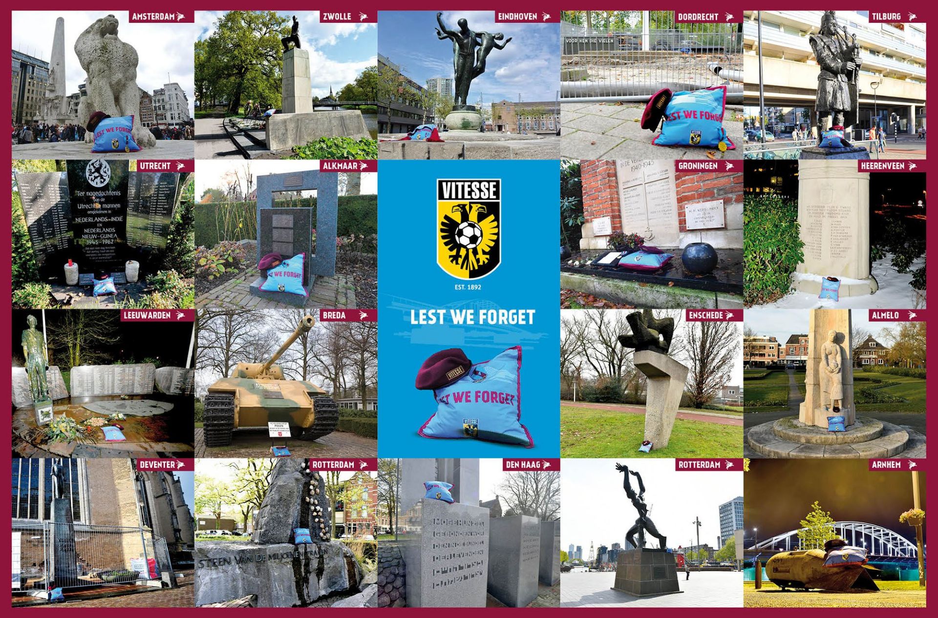 Vitesse herdenkt niet alleen tijdens de Airbornewedstrijd de Slag om Arnhem. Tijdens alle uitwedstrijden bezoeken ze in deze steden de herdenkingsmonumenten en leggen daar een kussen en een baret bij.