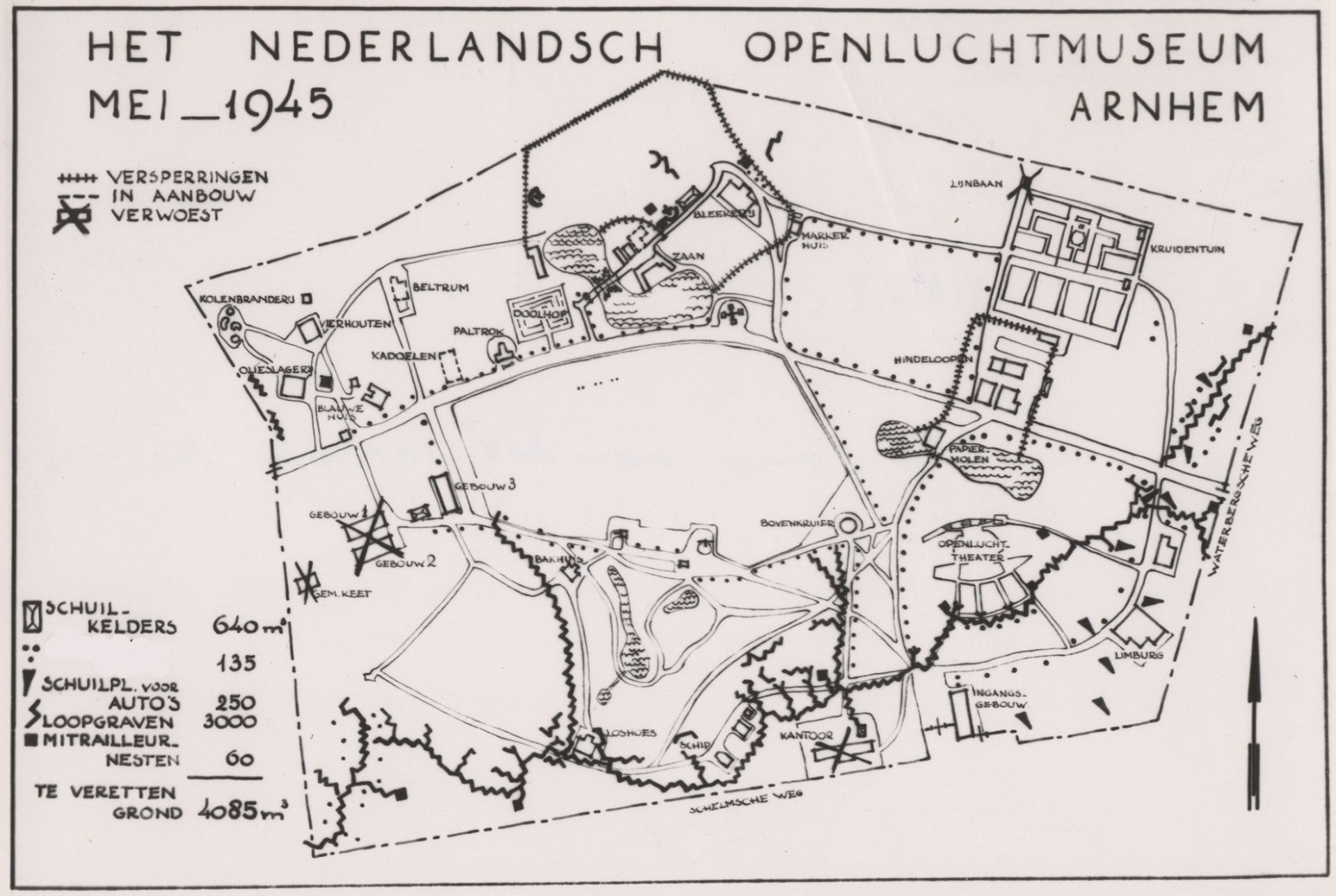 Hoe gezellig het soms ook kon zijn in het park, het was wel oorlog! Op het kaartje dat hier te zien is staan allemaal zwarte stippen.