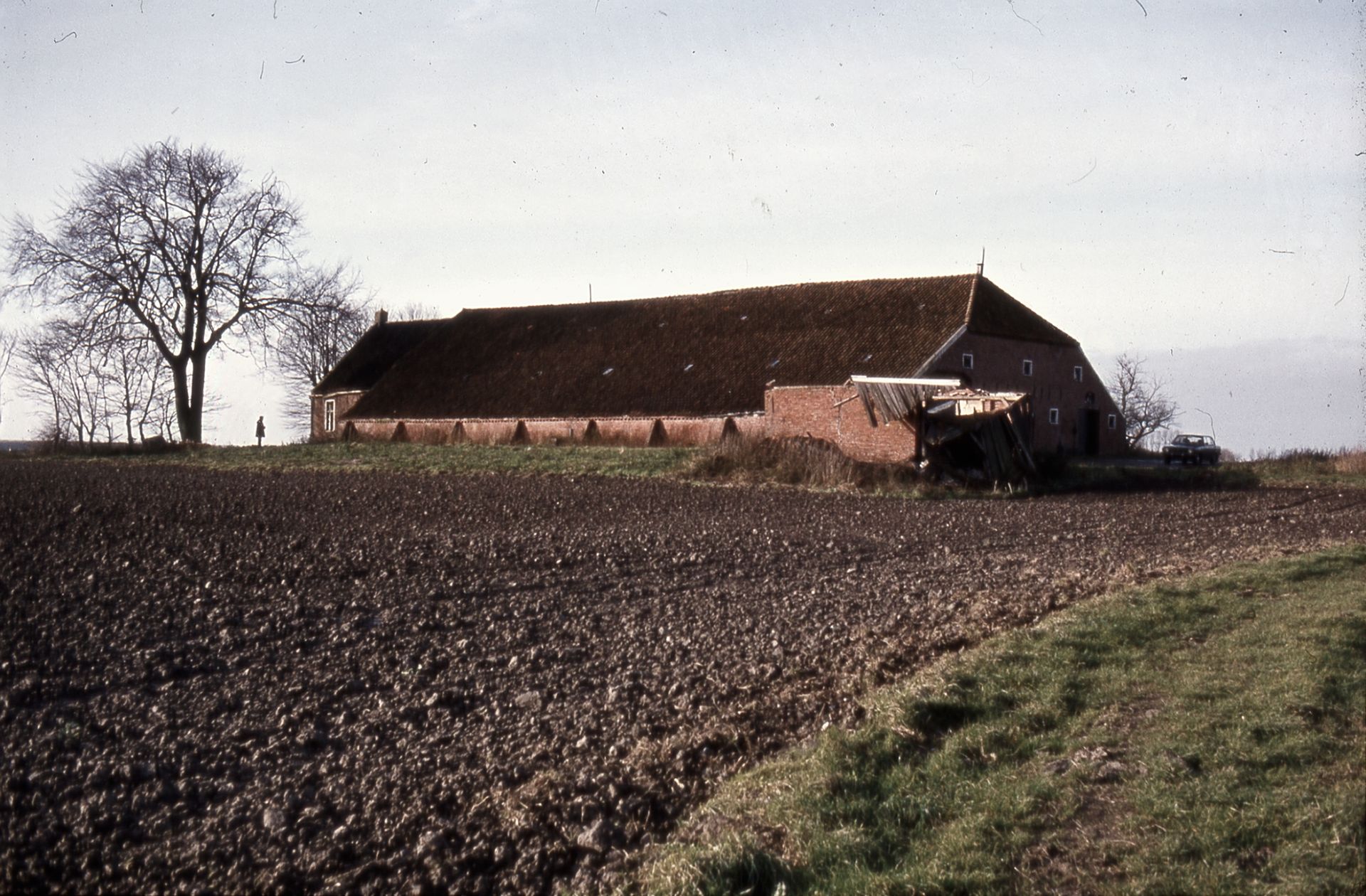 Nog een voorbeeld: Hier zie je de boerderij uit het Groningse Beerta, uit 1797. In 1973 was hij vervallen en moest hij afgebroken worden. Het Openluchtmuseum wilde deze boerderij wel hebben omdat hij typisch Gronings is. Hoe denk je dat deze boerderij verplaatst is?